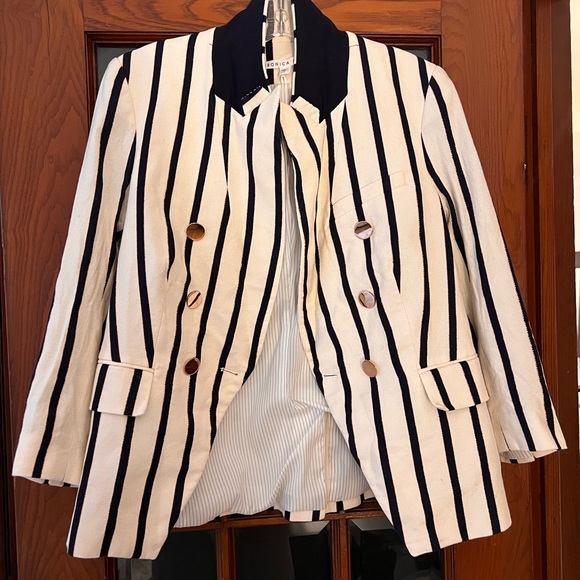 Veronica Beard Empire Striped Jacket in Navy - Picture 2 of 7